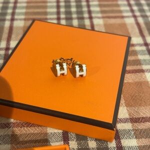 Hermes Gold and White Earrings